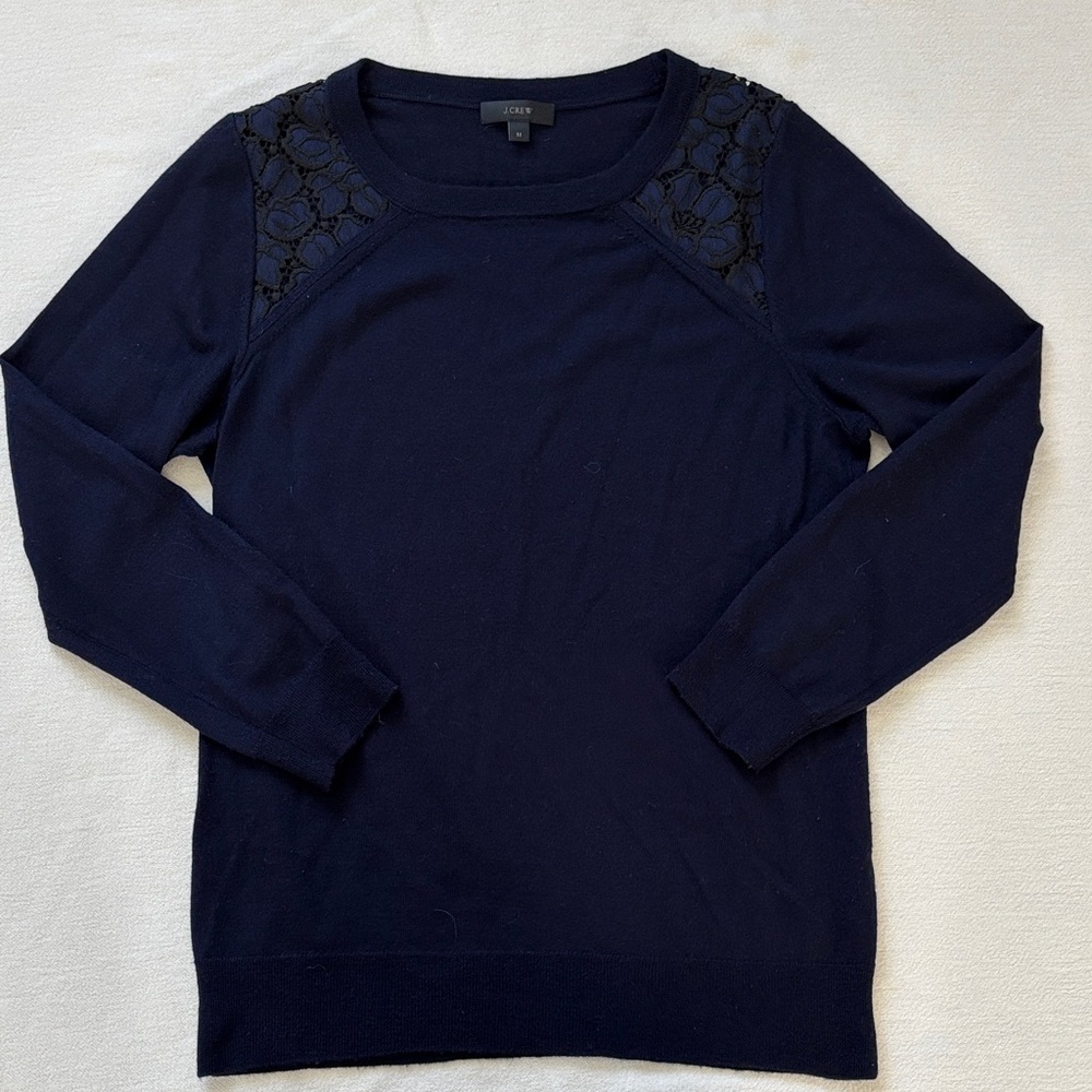 J. Crew Women's Midnight Blue Lace Accent Sweater size M